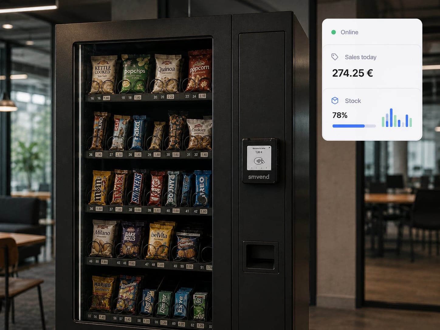 Connected vending machine with live sales and stock telemetry